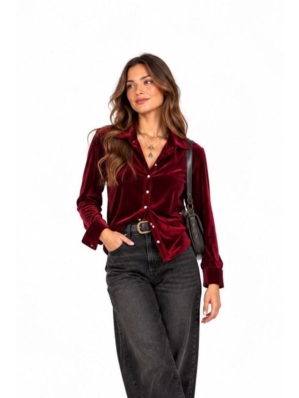 Vintage Ms J Burgundy Velvet Whimsigoth Button Down Shirt Blouse Y2K Large